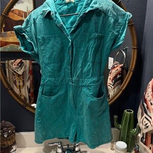 Teal Button-Up Romper